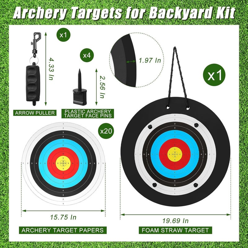 Gemscream 20'' Foam Archery Target for Backyard, High-Density Round Archery Bow Target with Pins, 20 Pcs Paper Arrow Targets and Arrow Puller for Compound Bow Shooting Practice - Image 2